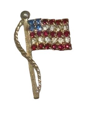 Patriotic Vintage Rhinestone Flag Pin - Red, White & Blue